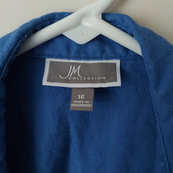 JM Collection 100% Linen Blue Button Down Top Studded Details Women's Sz 16 - Picture 4 of 14